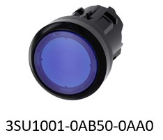 Illuminated pushbutton. 22 mm. round. plastic. blue. pushbutton. flat momentary contact type