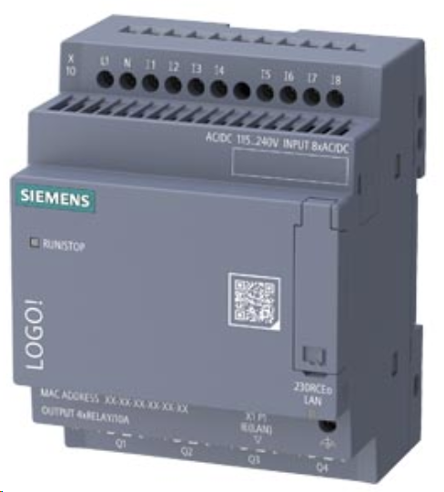 LOGO! 230RCEo, logic module, power supply / I/O: 115 V/230 V/relay, 8 DI/4 DO, without display, memory 800 blocks, modularly expandable, Ethernet, integrated web server, data log, user-defined web pages, standard microSD card for LOGO! Soft Comfort V9.0 