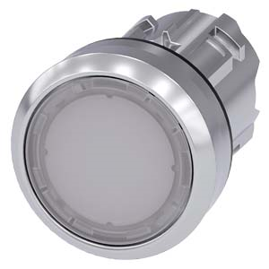 lluminated pushbutton, 22 mm, round, metal, shiny, white, pushbutton, flat, momentary contact type