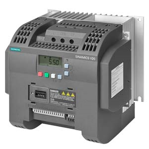 SINAMICS V20 380-480 V 3 AC -15/+10% 47-63Hz rated power 5.5 kW with 150% overload for 60 sec. Integrated filter C3 I/O: 4 DI. 2 DO.2 AI. 1 AQ fieldbus: USS/MODBUS RTU with built-in BOP protection: IP20/ UL open size: C 184x182x169 (WxHxD)
