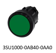 Pushbutton. 22 mm. round. plastic. green. pushbutton. flat momentary contact type