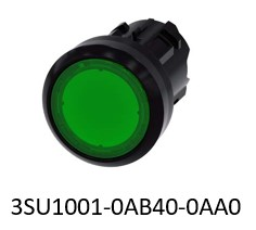 Illuminated pushbutton, 22 mm, round, plastic, green, pushbutton, flat momentary contact type