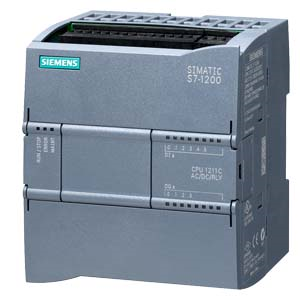 SIMATIC S7-1200, CPU 1211C, compact CPU, AC/DC/relay, onboard I/O: 6 DI 24 V DC; 4 DO relay 2 A; 2 AI 0-10 V DC, power supply: AC 85-264 V AC at 47-63 Hz, program/data memory 75 KB