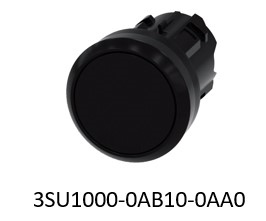 Pushbutton. 22 mm. round. plastic. black. pushbutton. flat. momentary contact type