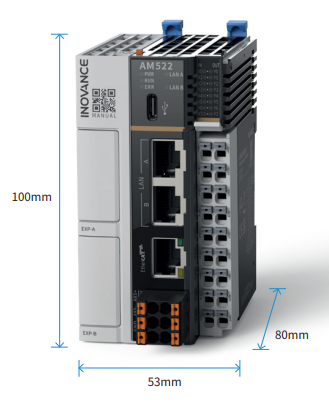 AM500 PLC with Codesys. EtherCAT master 16 axis motion.,Digital I/O 8in/8out PNP/NPN,EtherNET/IP Modbus TCP, RS485. USB-C PC connectivity. Addition expansion with GE20 and GL20 modules. (1440475)