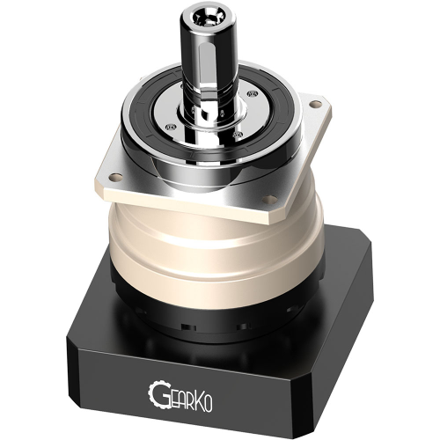 TF series planetary Gearbox, ratio 15-100:1, standard backlash 7 arc mins or less. Keyed outpur Shaft.