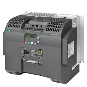 SINAMICS V20 380-480 V 3AC -15%/+10%  47-6 Rated power 11 kW with 150% OL for 60 sec. Integrated filter C3 I/O interface: 4 DI. 2 DQ. 2 AI. 1 AO Fieldbus: USS/Modbus RTU with built-in BOP  IP20/UL open Size: Size D 240x207x173 (WxHxD)