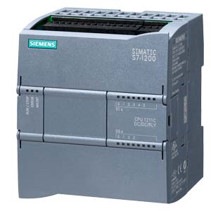 SIMATIC S7-1200, CPU 1211C, compact CPU, DC/DC/relay, onboard I/O: 6 DI 24 V DC; 4 DO relay 2 A; 2 AI 0-10 V DC, power supply: DC 20.4-28.8 V DC, program/data memory 75 KB