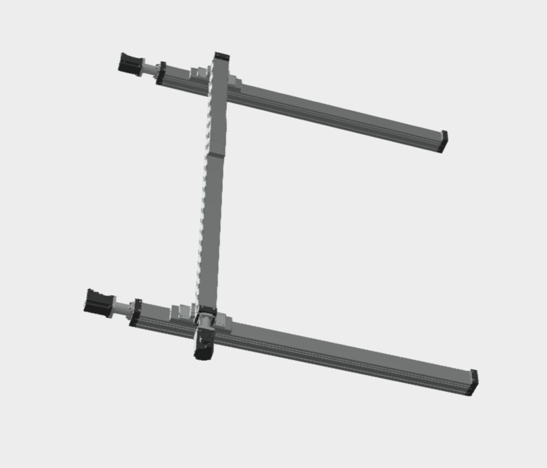 MTV 65 XY Gantry system. Consist of dual X azis 1000mm travel, Y axis 1200mm travel, 16mm diameter screw C7 with 10mm lead, System supplied with servo mount kits and couplings + Mouunting brackets. Supplied as kit for On-site assembly.