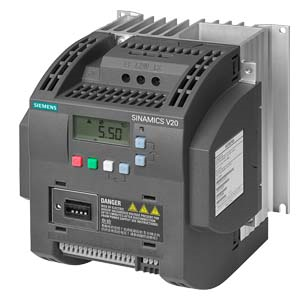 SINAMICS V20 380-480 V 3 AC -15/+10% 47-63Hz rated power 4 kW with 150% overload for 60 sec. Integrated filter C3 I/O: 4 DI. 2 DO.2 AI. 1 AQ fieldbus: USS/MODBUS RTU with built-in BOP protection: IP20/ UL open size: B 140x160x165 (WxHxD)