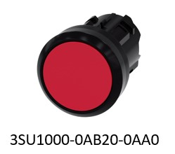 Pushbutton. 22 mm. round. plastic. red. pushbutton. flat momentary contact type