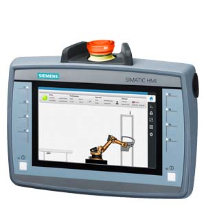 SIMATIC HMI KTP700F Mobile. 7.0in TFT display. 800x 480 pixel. 16m colors. key and touch operation. 8 funct keys. 1x PROFINET/Industrial Ethernet interface. 1x multimedia card. 1x USB. Key-op sw. acknowledgement button. 1 emergency stop