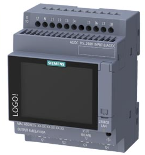 LOGO! 230RCE,logic module, display power supply / I/O: 115 V/230 V/relay, 8 DI/4 DO, memory 800 blocks, modularly expandable, Ethernet, integrated web server, data log, user-defined web pages, standard microSD card for LOGO! Soft Comfort V9.0 or higher, 